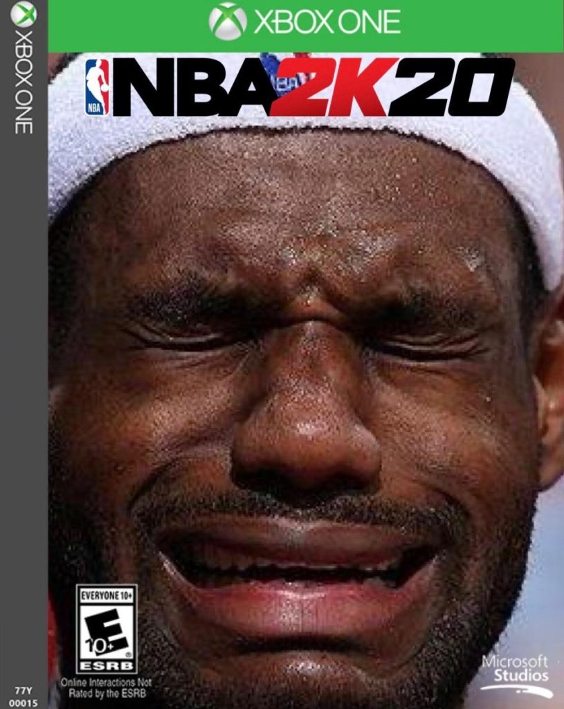 Crying Lebron James on cover of NBA 2K20