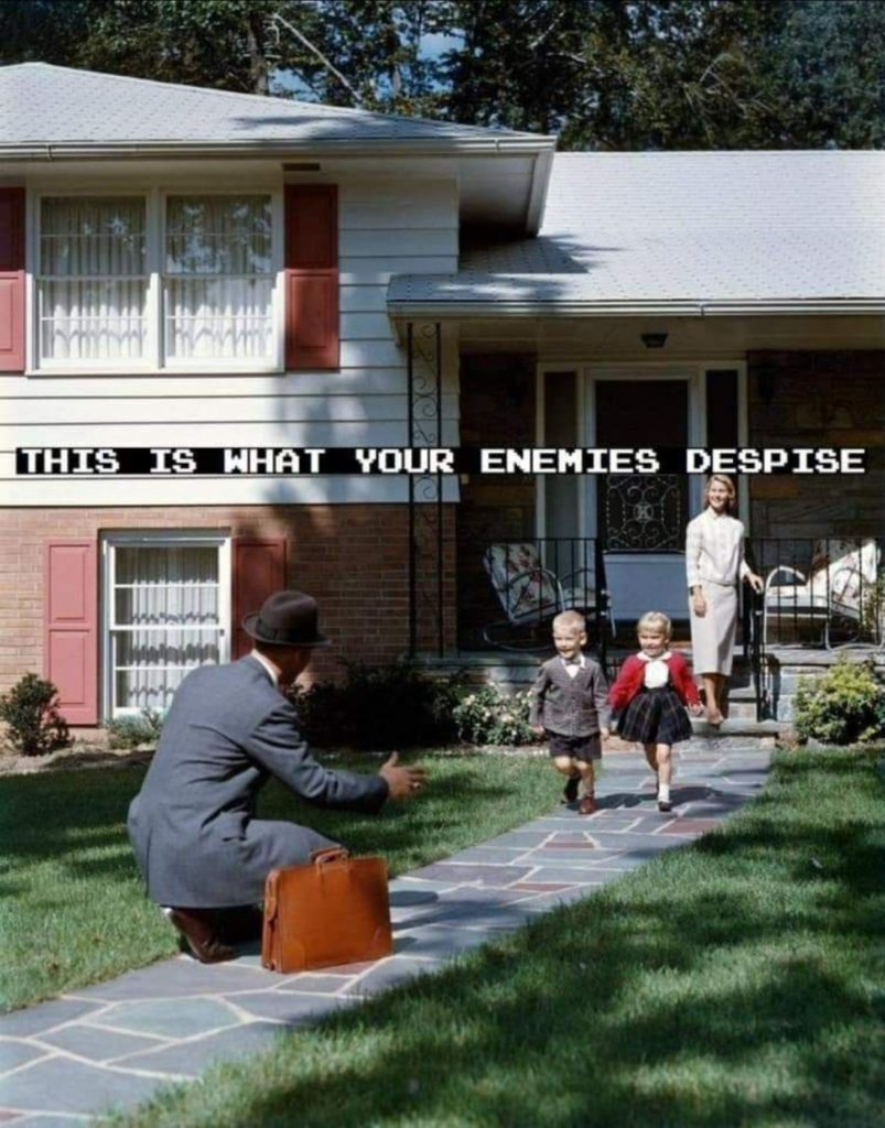 a suburban family with "this is what your enemies despise" caption