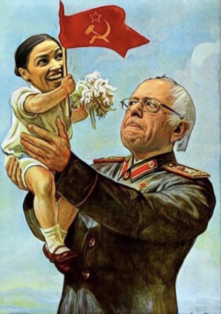 bernie sanders in chinese uniform lifting baby aoc