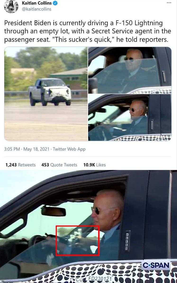biden driving electric ford truck f150