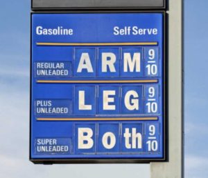 gas prices sign arm leg both