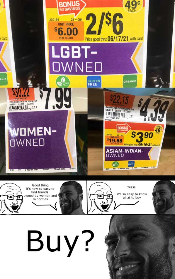 women owned tags at supermarket