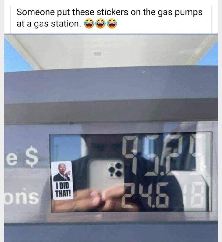 biden sticker on gas