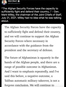 mark milley statement about afghanistan