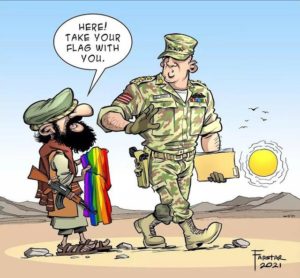 Taliban handing pride flag to soldier
