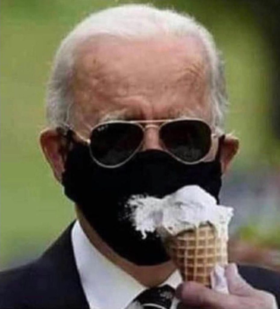 biden eating ice cream with mask