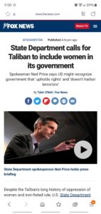 state department calling for taliban to include women in government