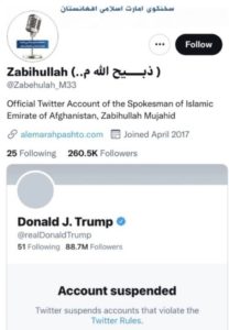 Read more about the article Taliban twitter: live.  Trump twitter: suspended.