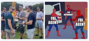 fbi feds at justice for j6 rally spiderman pointing