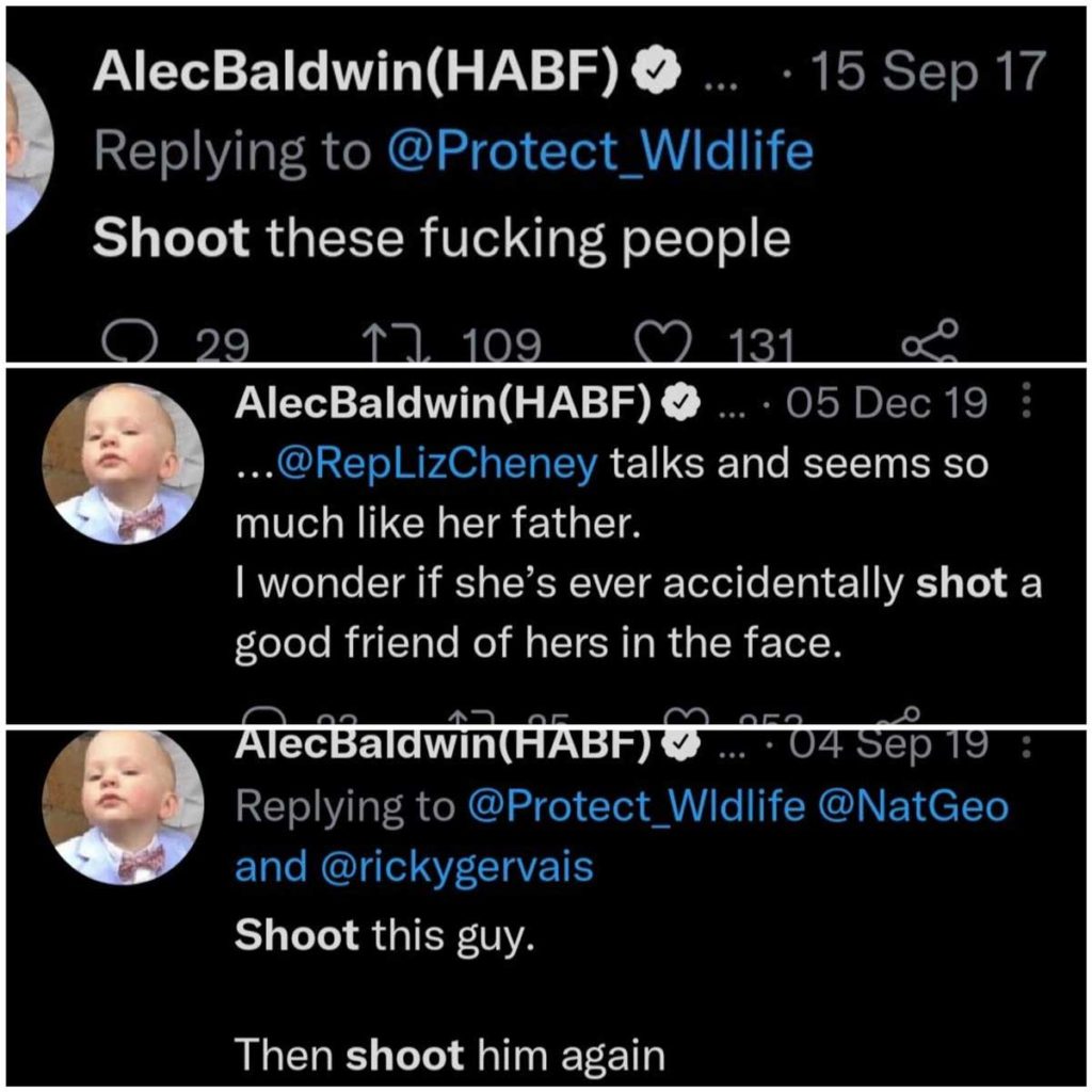 alec bakdwin tweets about shootings