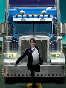 justin trudeau being chased by a truck
