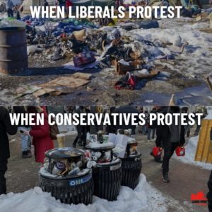 liberal protest vs conservative protest litter