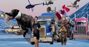 montage ottawa trucker protest trudeau chased