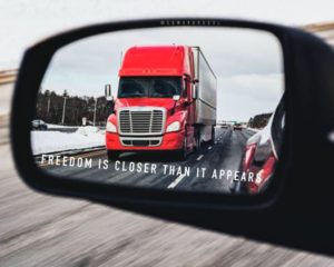 truck in rearview mirror