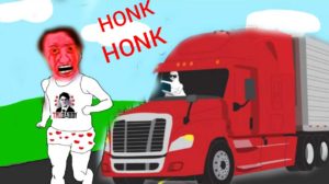 trudeau chased by truck honk honk