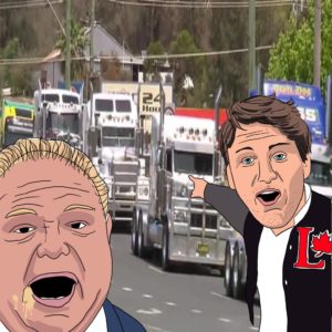 trudeau ford pointing at trucks