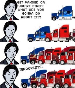 trudeau talking to trucks in freedom convoy