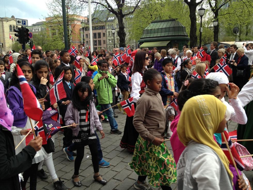 norwegians carrying flags