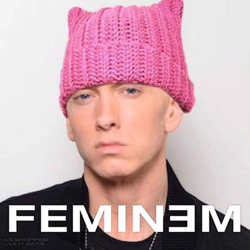 eminem wearing pink hat feminem